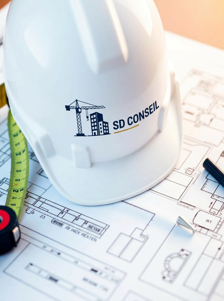 Casque de chantier et plans d'architecte