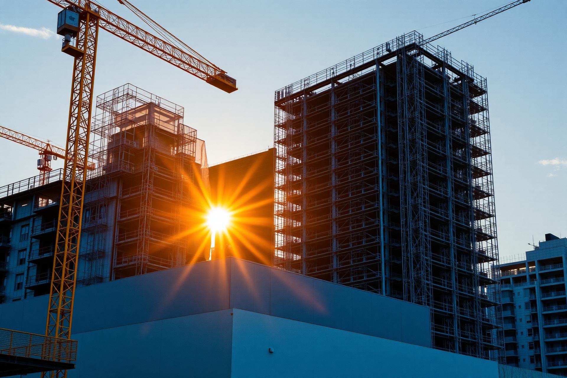 Chantier de construction au coucher du soleil